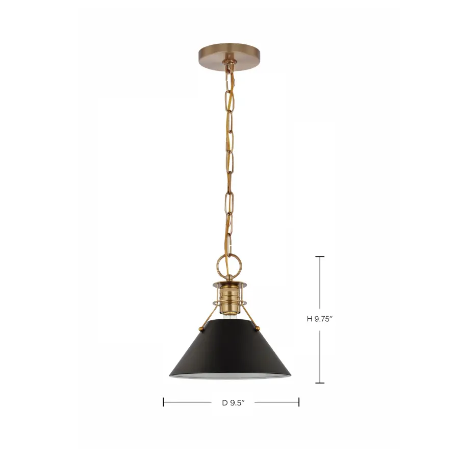 Outpost Small Pendant Light in Matte Black with Burnished Brass - Image 6