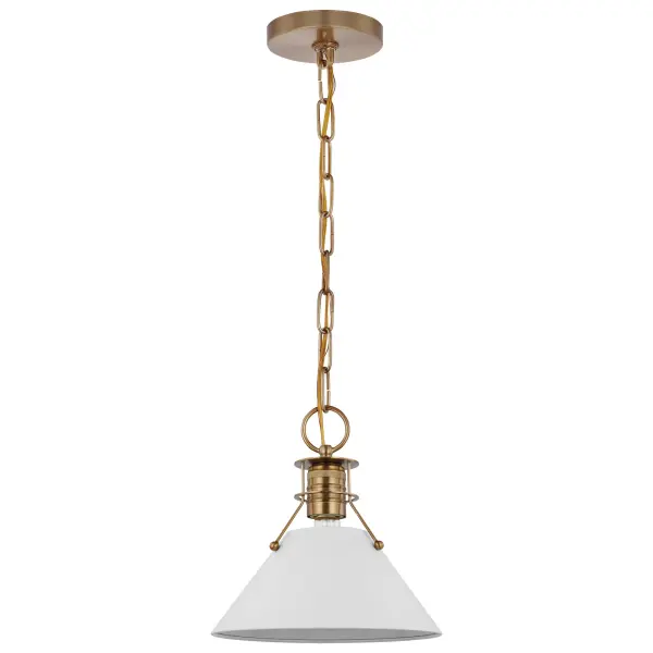 Outpost Small Pendant Light - Matte White with Burnished Brass - Image 1