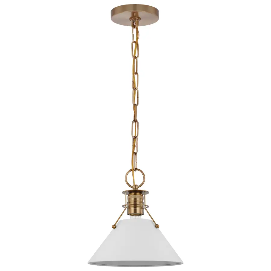 Outpost Small Pendant Light - Matte White with Burnished Brass - Image 1