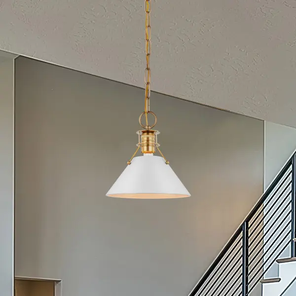 Outpost Small Pendant Light - Matte White with Burnished Brass - Image 5