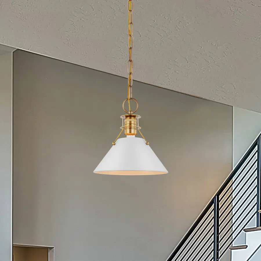 Outpost Small Pendant Light - Matte White with Burnished Brass - Image 5