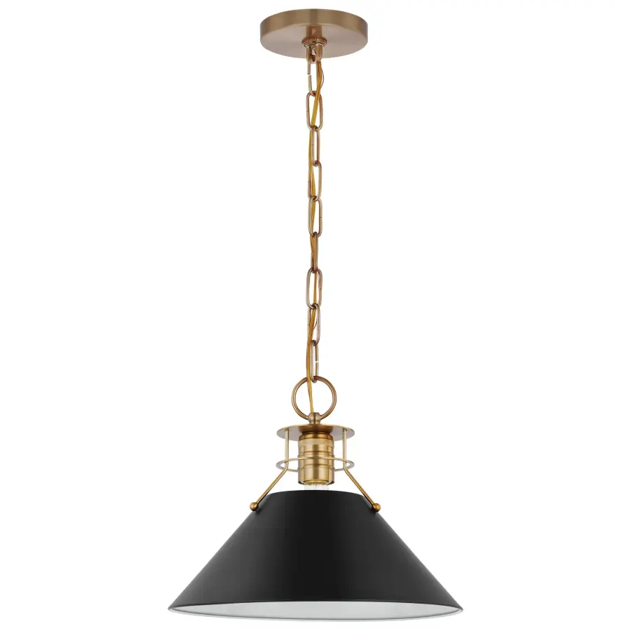 Outpost Medium Pendant Light in Matte Black with Burnished Brass - Image 1