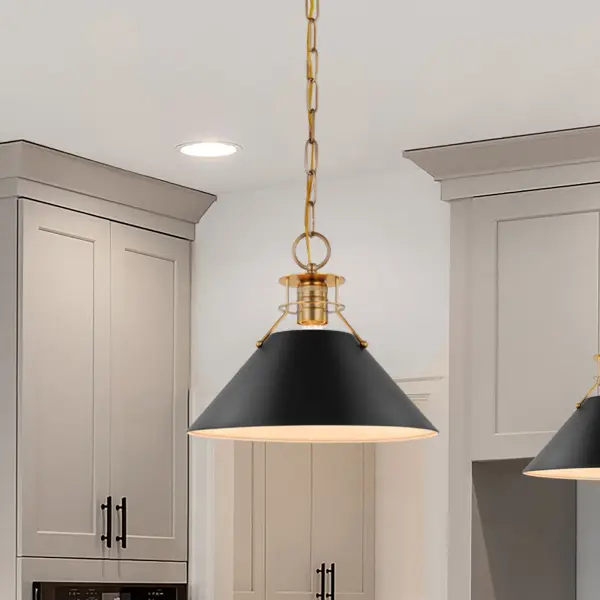 Outpost Medium Pendant Light in Matte Black with Burnished Brass - Image 5