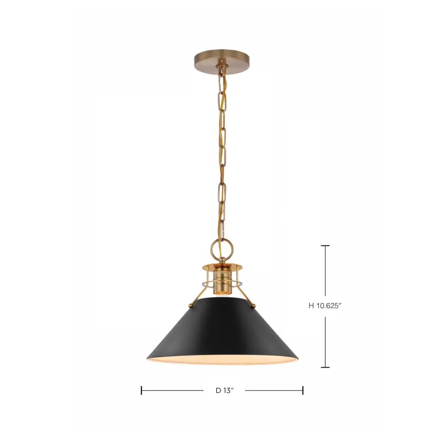 Outpost Medium Pendant Light in Matte Black with Burnished Brass - Image 6