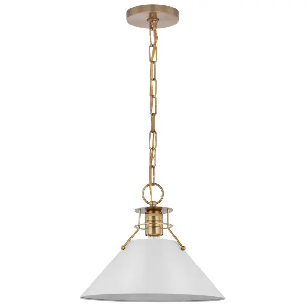 Outpost Medium Pendant Light in Matte White with Burnished Brass - Image 1