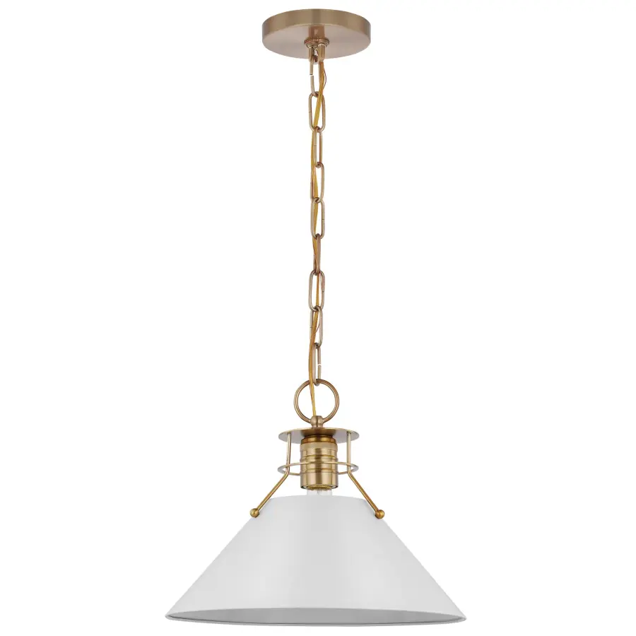 Outpost Medium Pendant Light in Matte White with Burnished Brass - Image 1