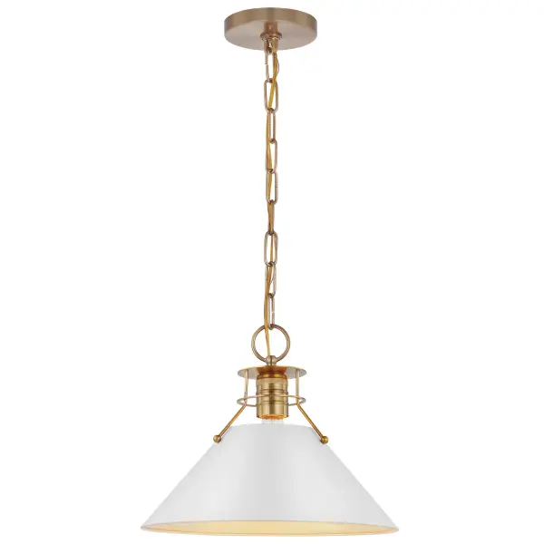 Outpost Medium Pendant Light in Matte White with Burnished Brass - Image 2