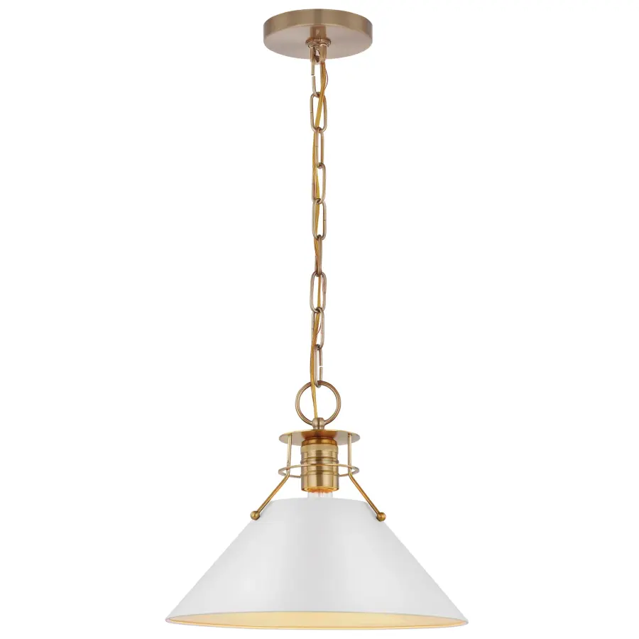 Outpost Medium Pendant Light in Matte White with Burnished Brass - Image 2