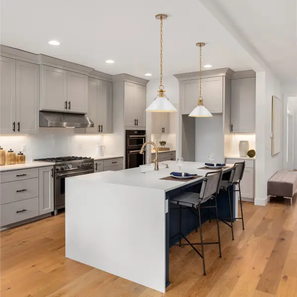 Outpost Medium Pendant Light in Matte White with Burnished Brass - Image 4