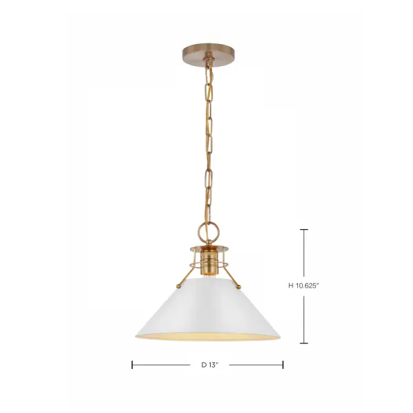 Outpost Medium Pendant Light in Matte White with Burnished Brass - Image 5