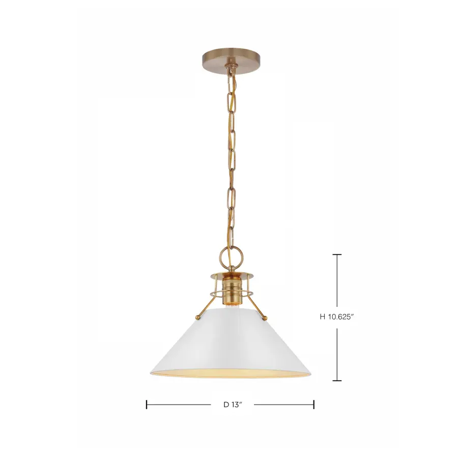 Outpost Medium Pendant Light in Matte White with Burnished Brass - Image 5