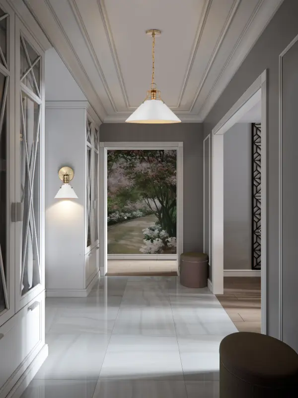 Outpost Large Pendant - Matte White with Burnished Brass - Image 5