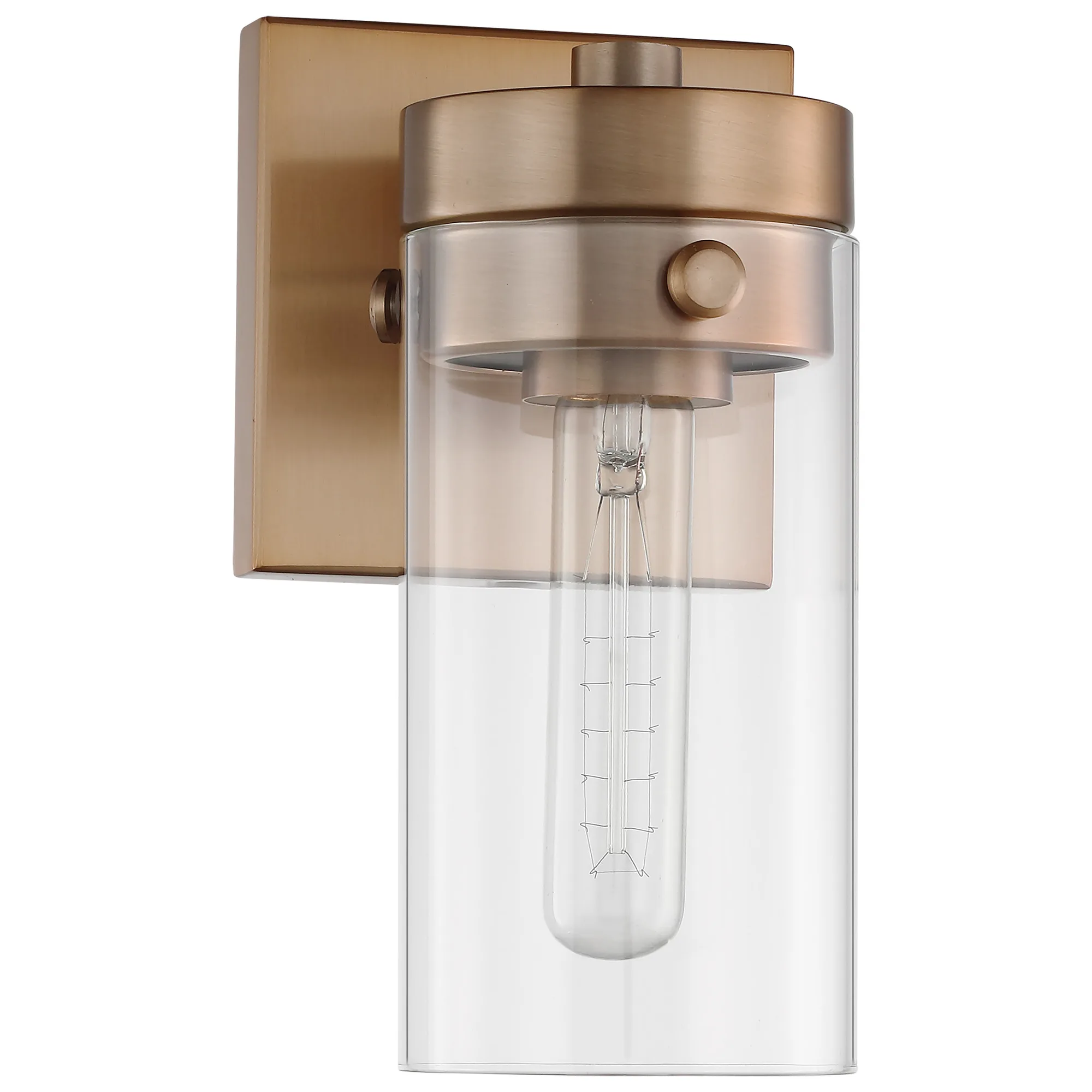 Intersection 1-Light Vanity in Burnished Brass with Clear Glass