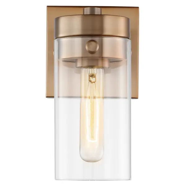 Intersection 1-Light Vanity in Burnished Brass with Clear Glass - Image 3