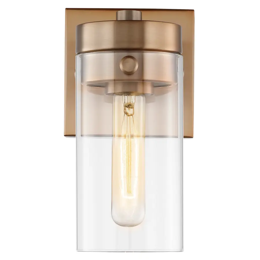 Intersection 1-Light Vanity in Burnished Brass with Clear Glass - Image 3