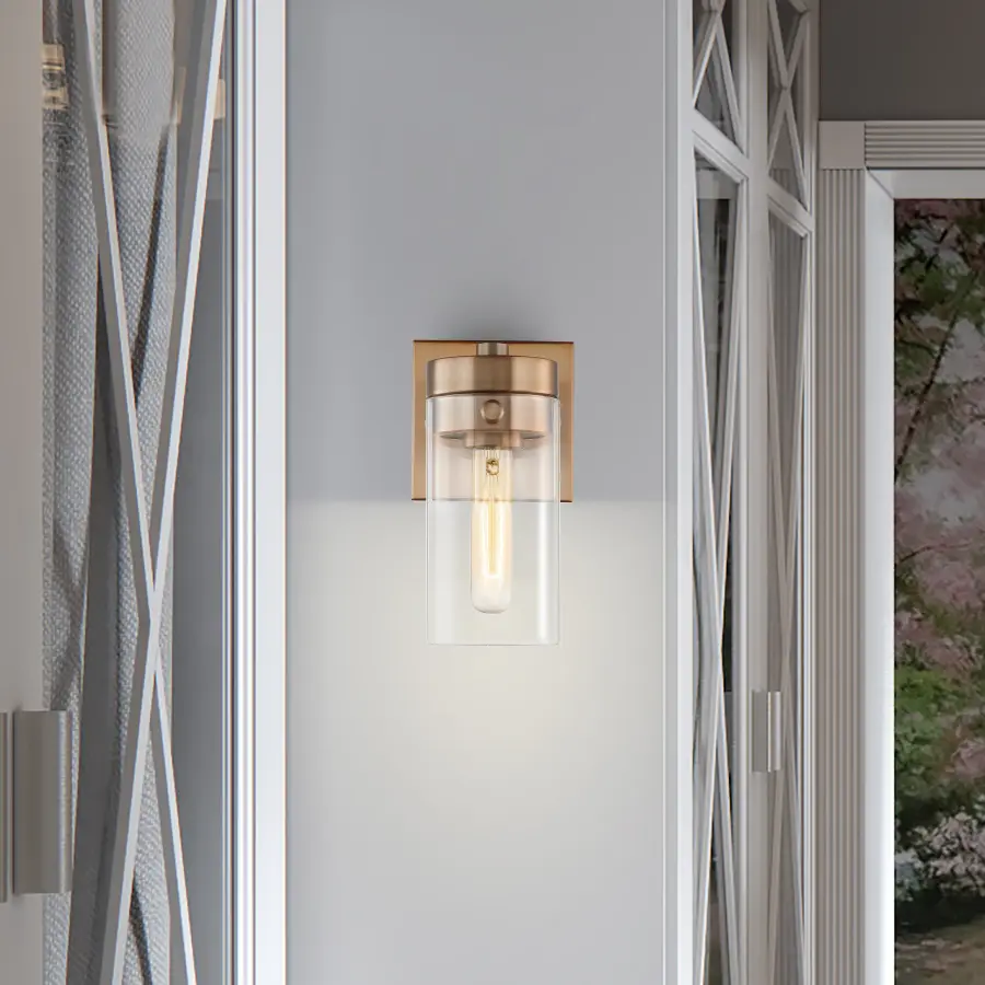 Intersection 1-Light Vanity in Burnished Brass with Clear Glass - Image 5