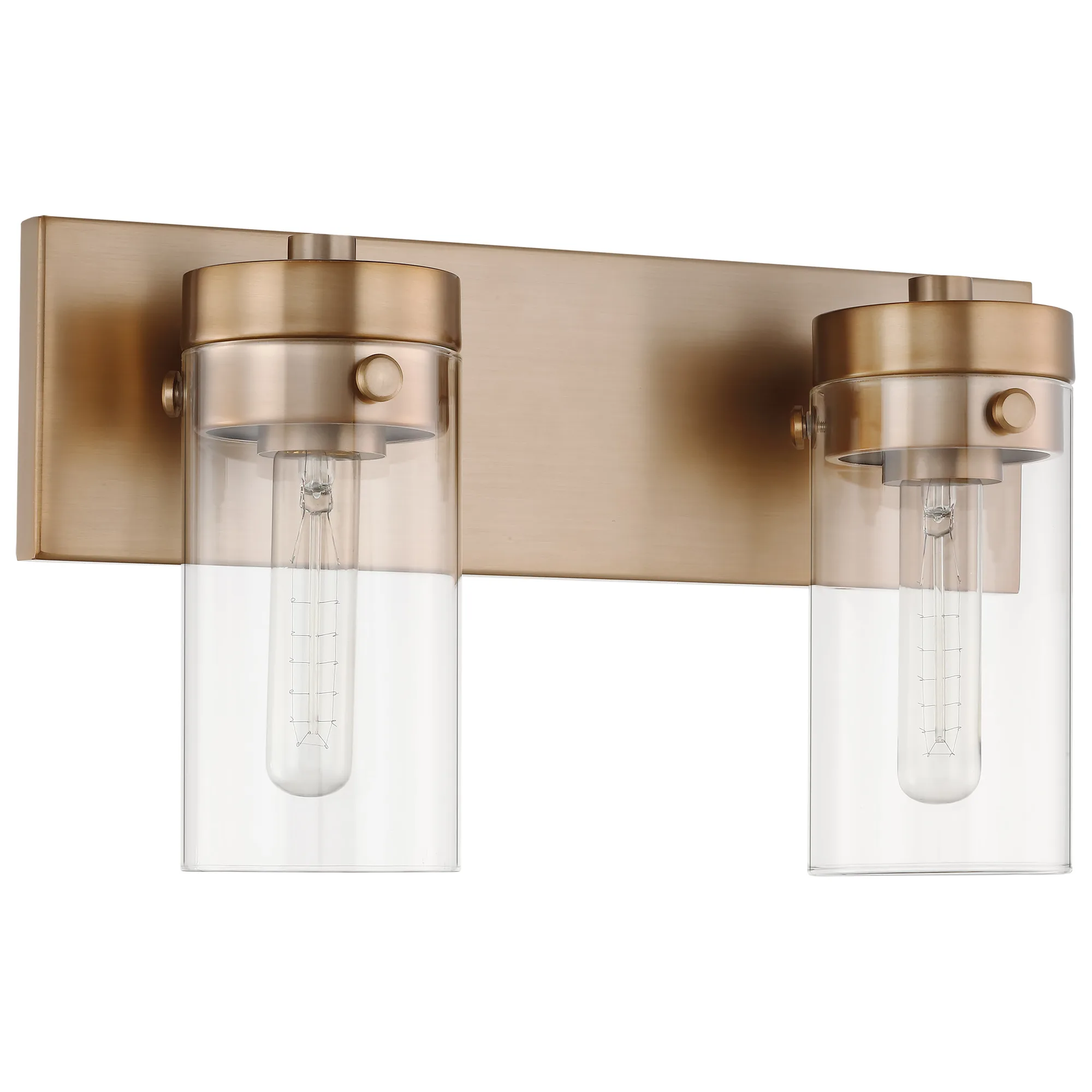 Intersection 2-Light Vanity in Burnished Brass with Clear Glass