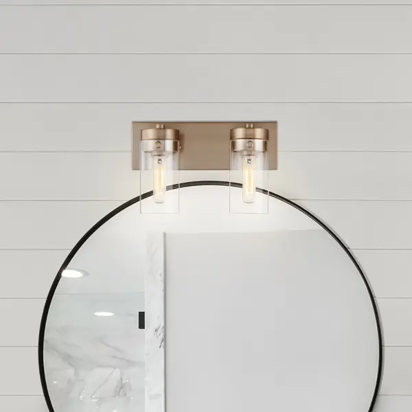 Intersection 2-Light Vanity in Burnished Brass with Clear Glass - Image 6