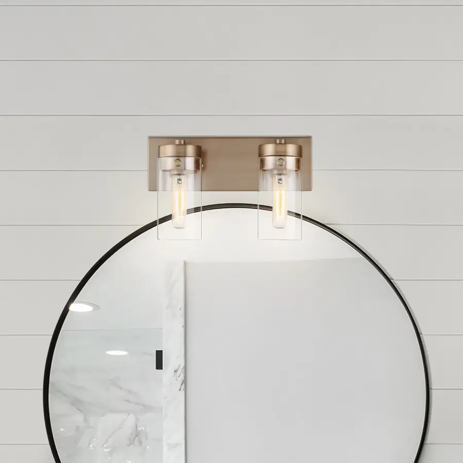Intersection 2-Light Vanity in Burnished Brass with Clear Glass - Image 6