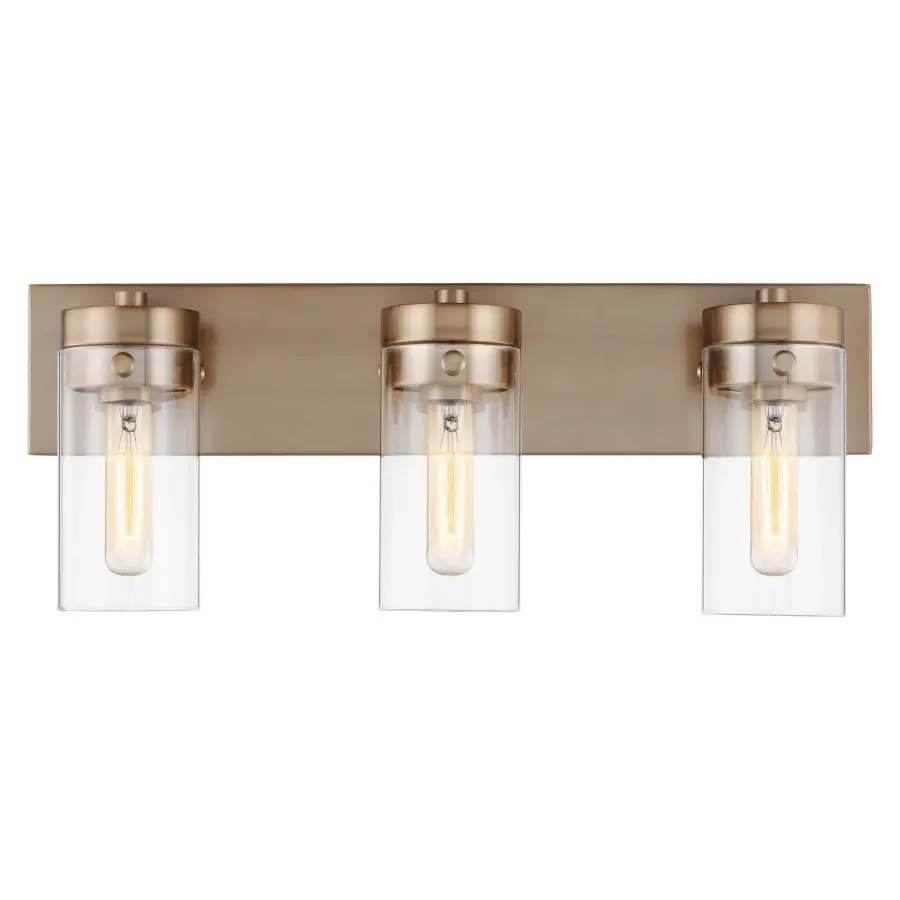 Intersection 3-Light Vanity in Burnished Brass with Clear Glass - Image 3