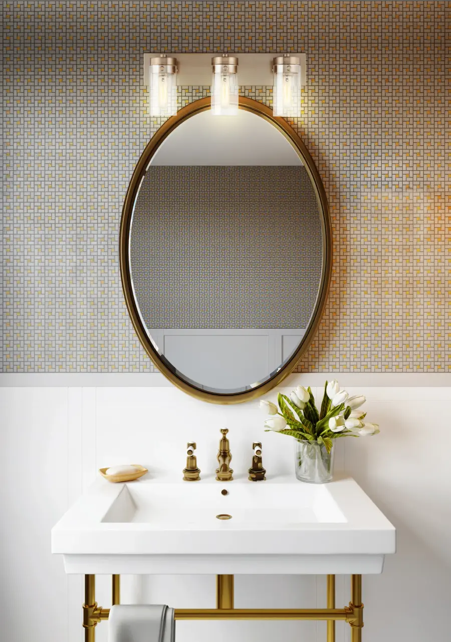 Intersection 3-Light Vanity in Burnished Brass with Clear Glass - Image 5