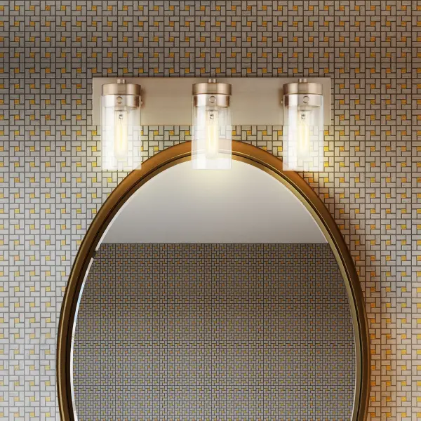 Intersection 3-Light Vanity in Burnished Brass with Clear Glass - Image 6