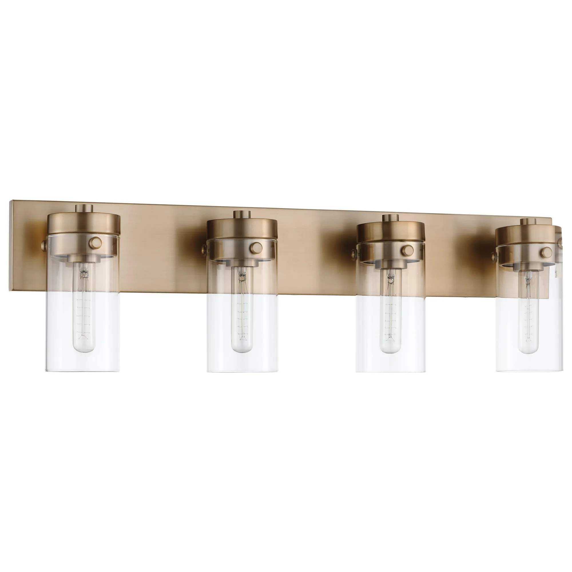 Intersection 4-Light Vanity in Burnished Brass with Clear Glass