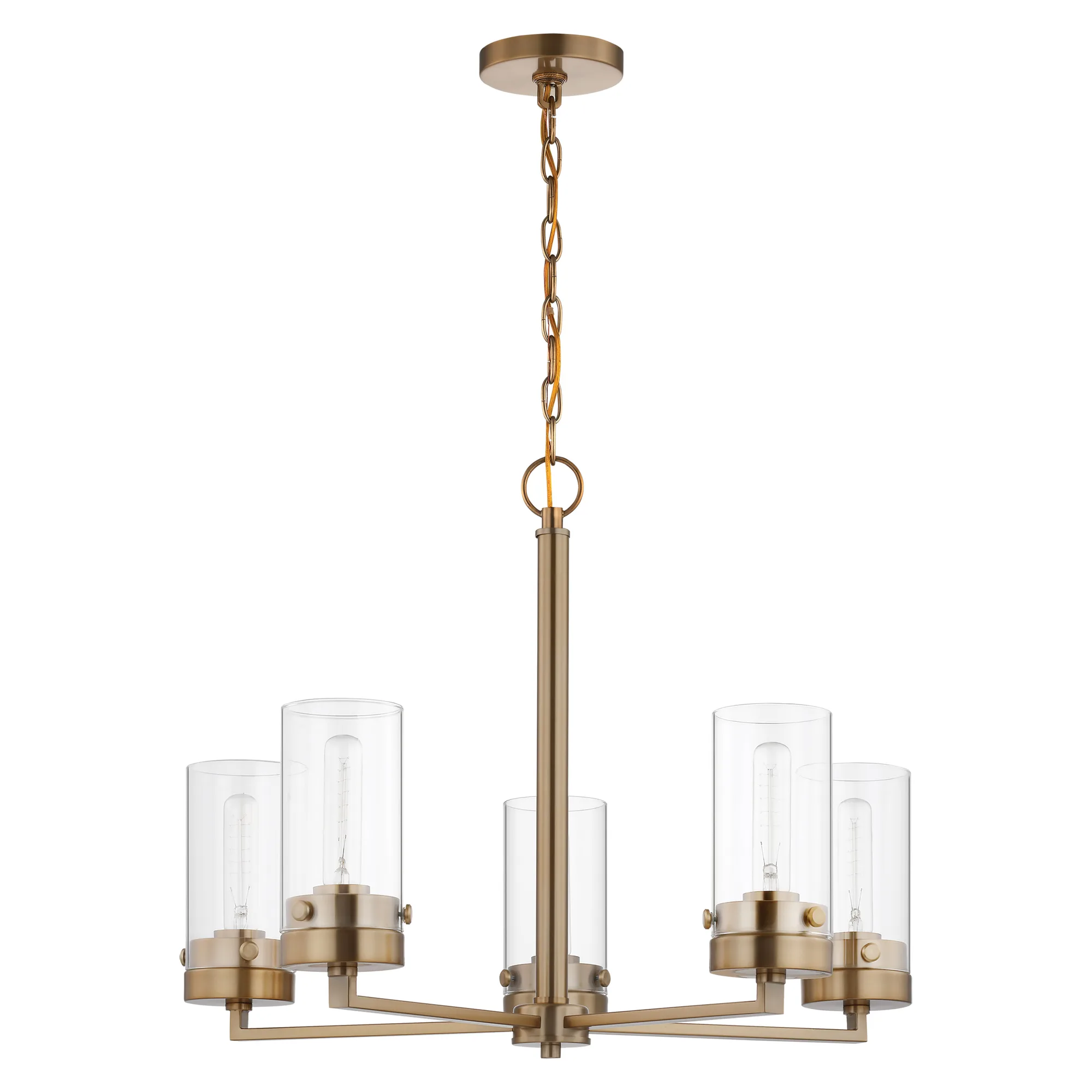 Intersection 5-Light Chandelier in Burnished Brass with Clear Glass