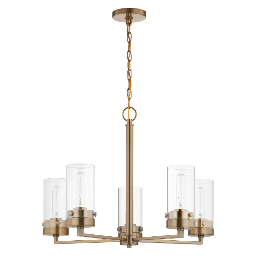 Intersection 5-Light Chandelier in Burnished Brass with Clear Glass - Image 2
