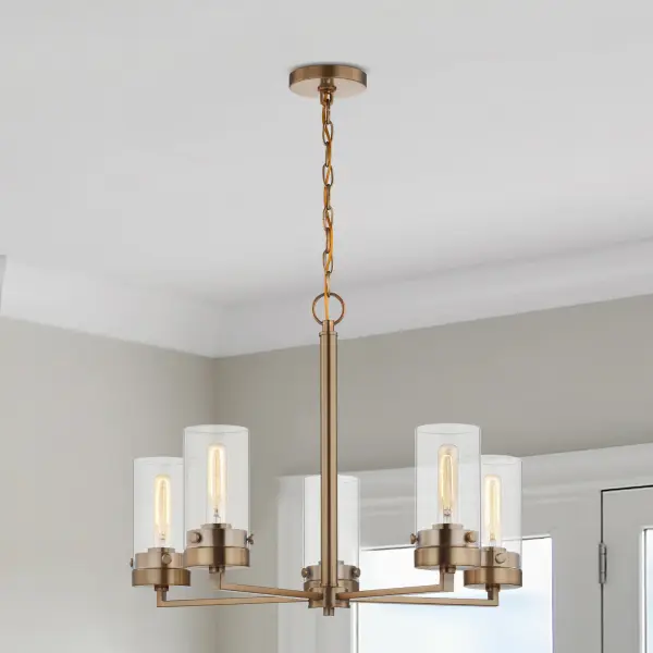 Intersection 5-Light Chandelier in Burnished Brass with Clear Glass - Image 7