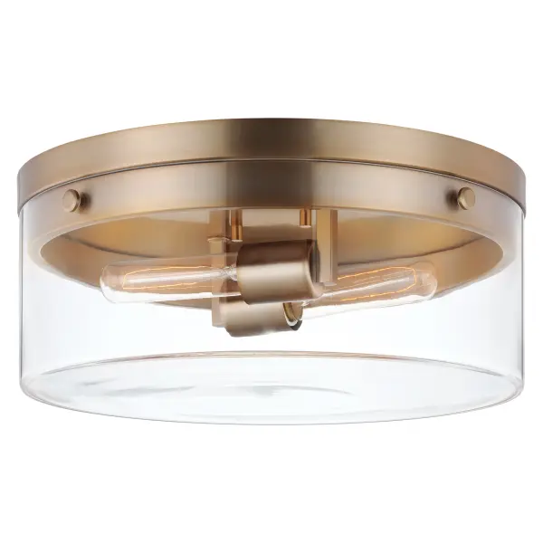 The Intersection flush mount beautifully blends industrial, modern, and chic design elements. Clear glass showcases vintage filament bulbs while burnished brass adds warmth and sophistication to any space. - alternate view
