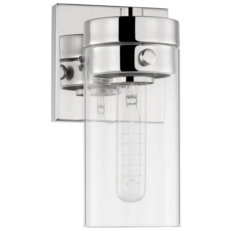 Intersection 1-Light Vanity Sconce in Polished Nickel with Clear Glass - Image 1