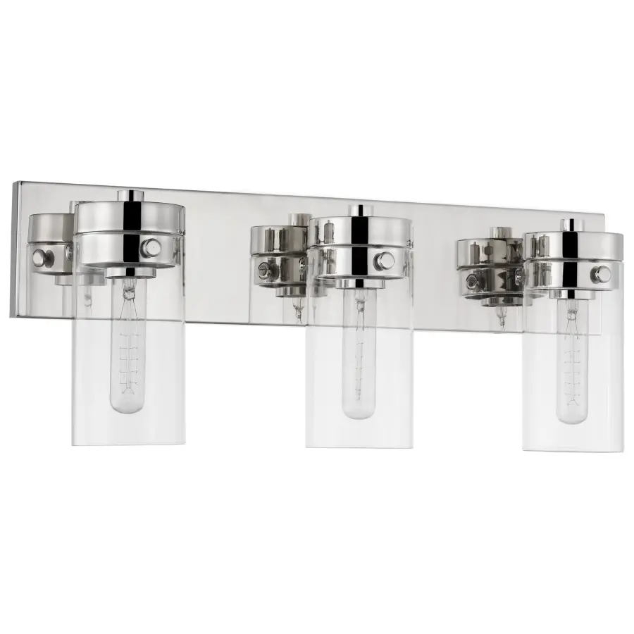 Intersection 3-Light Vanity in Polished Nickel with Clear Glass - Image 1