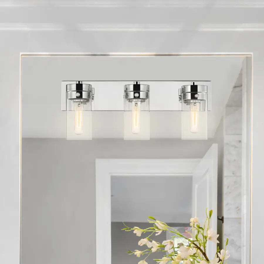 Intersection 3-Light Vanity in Polished Nickel with Clear Glass - Image 6