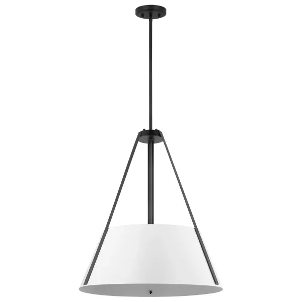 The Brewster pendant combines simplicity and versatility with its contrasting black metal arms and crisp white shade. Perfect for traditional, transitional, or modern spaces, this 3-light fixture delivers understated elegance.