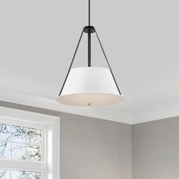 Brewster 3-Light Pendant in Black with White Shade - Image 5
