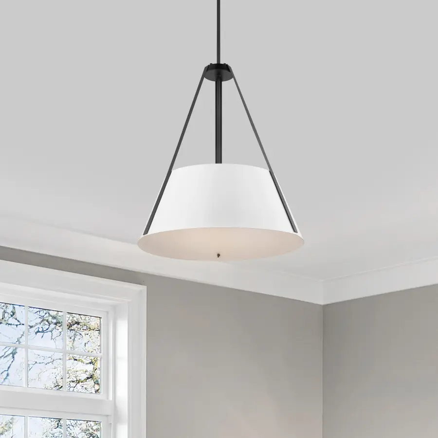 Brewster 3-Light Pendant in Black with White Shade - Image 5