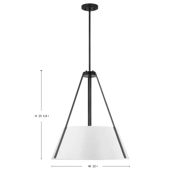Brewster 3-Light Pendant in Black with White Shade - Image 8