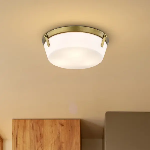 Rowen 3-Light Flush Mount in Natural Brass with Etched White Glass - Image 12