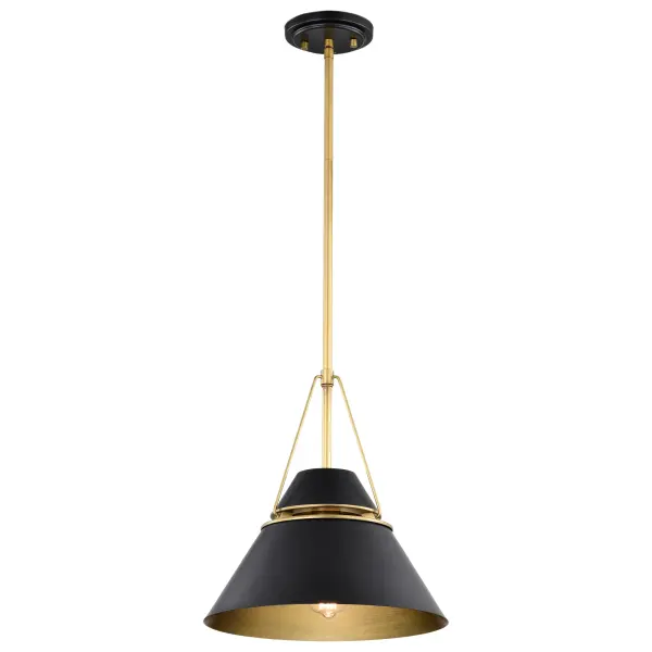The Adina pendant combines matte black sophistication with natural brass accents for a refined, minimalist aesthetic. Its clean lines and streamlined design make it versatile for modern interiors while casting a warm, inviting glow. - alternate view