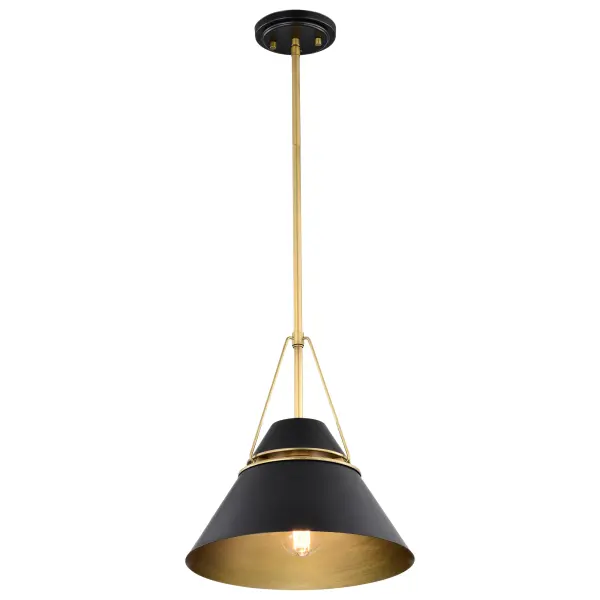 Adina 1-Light Medium Pendant in Matte Black and Natural Brass - Image 4