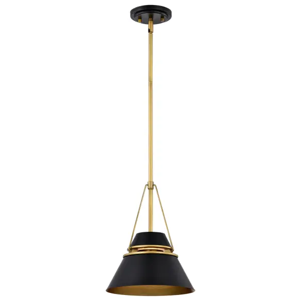 The Adina Small Pendant combines matte black finish with natural brass accents for a sophisticated contemporary look. Its streamlined design and clean lines make it perfect for modern spaces seeking understated elegance. - alternate view