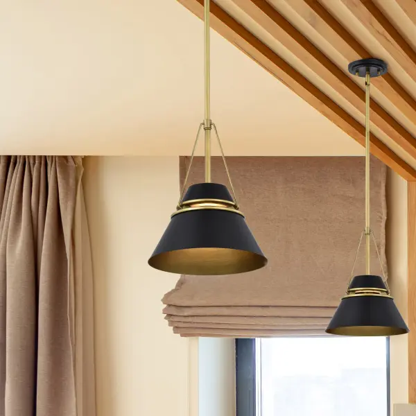Adina Small Pendant Light in Matte Black and Natural Brass - Image 14