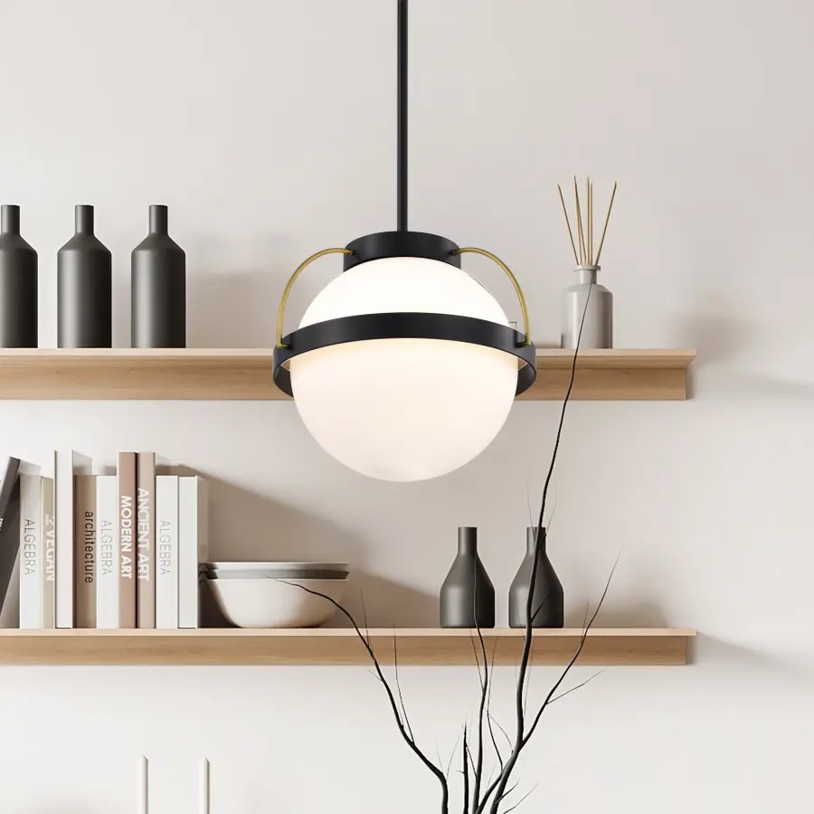 Lakeshore 1-Light Medium Pendant in Matte Black & Natural Brass - Image 14