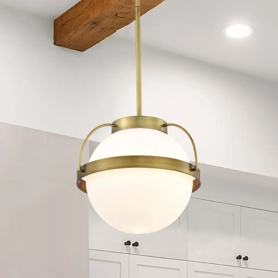 Timeless Brass Pendant with Romantic Opal Glass Glow - Image 15