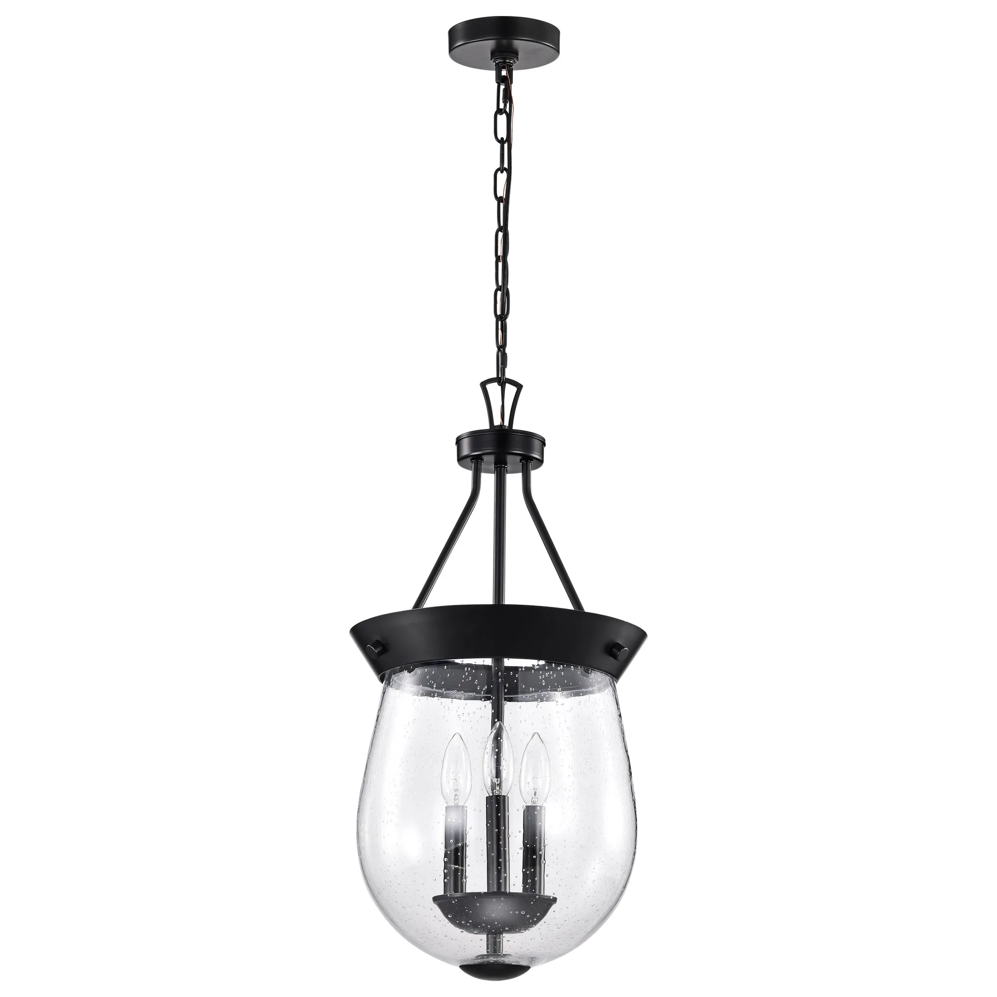 Boliver 3-Light Pendant in Matte Black with Clear Seeded Glass