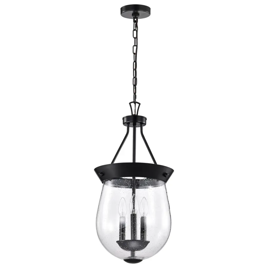 Boliver 3-Light Pendant in Matte Black with Clear Seeded Glass - Image 1