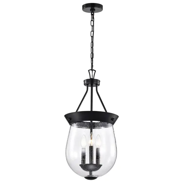 The Boliver pendant combines traditional sophistication with farmhouse appeal through its matte black finish and textured seeded glass. At 11 inches, it's perfectly sized for kitchen islands and smaller dining areas. - alternate view