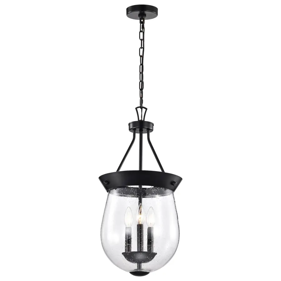 Boliver 3-Light Pendant in Matte Black with Clear Seeded Glass - Image 2