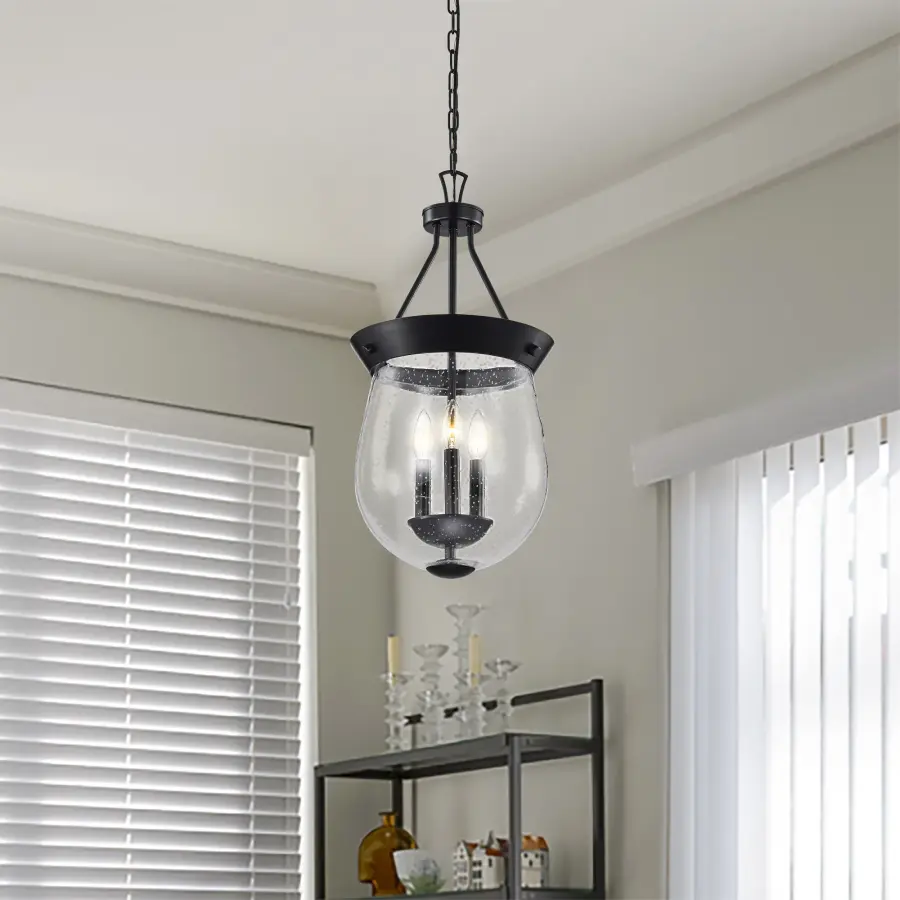 Boliver 3-Light Pendant in Matte Black with Clear Seeded Glass - Image 19